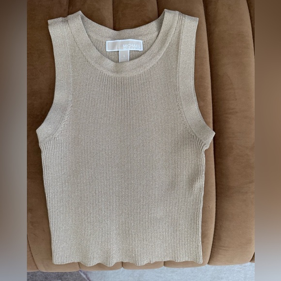 Michael Kors Metallic Gold Ribbed Sleeveless Top Sz Small - Picture 1 of 6